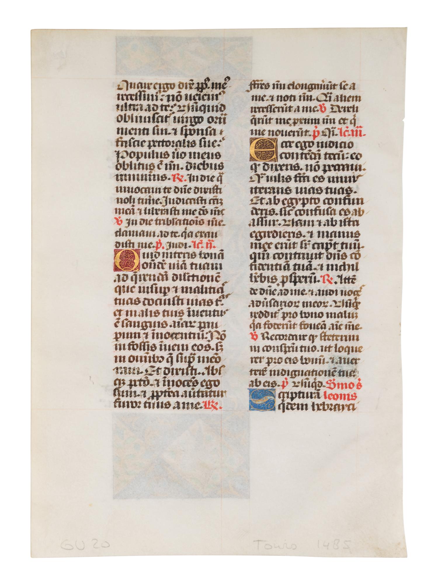ANONYMOUS ILLUMINATOR FROM TOURS A leaf from the Breviary of Bertrand de Chalençon, bishop of Rodez, including a historiated initial ‘U’ of Christ Preaching, in Latin, illuminated manuscript on parchment [France, Tours, c. 1480-1490]
