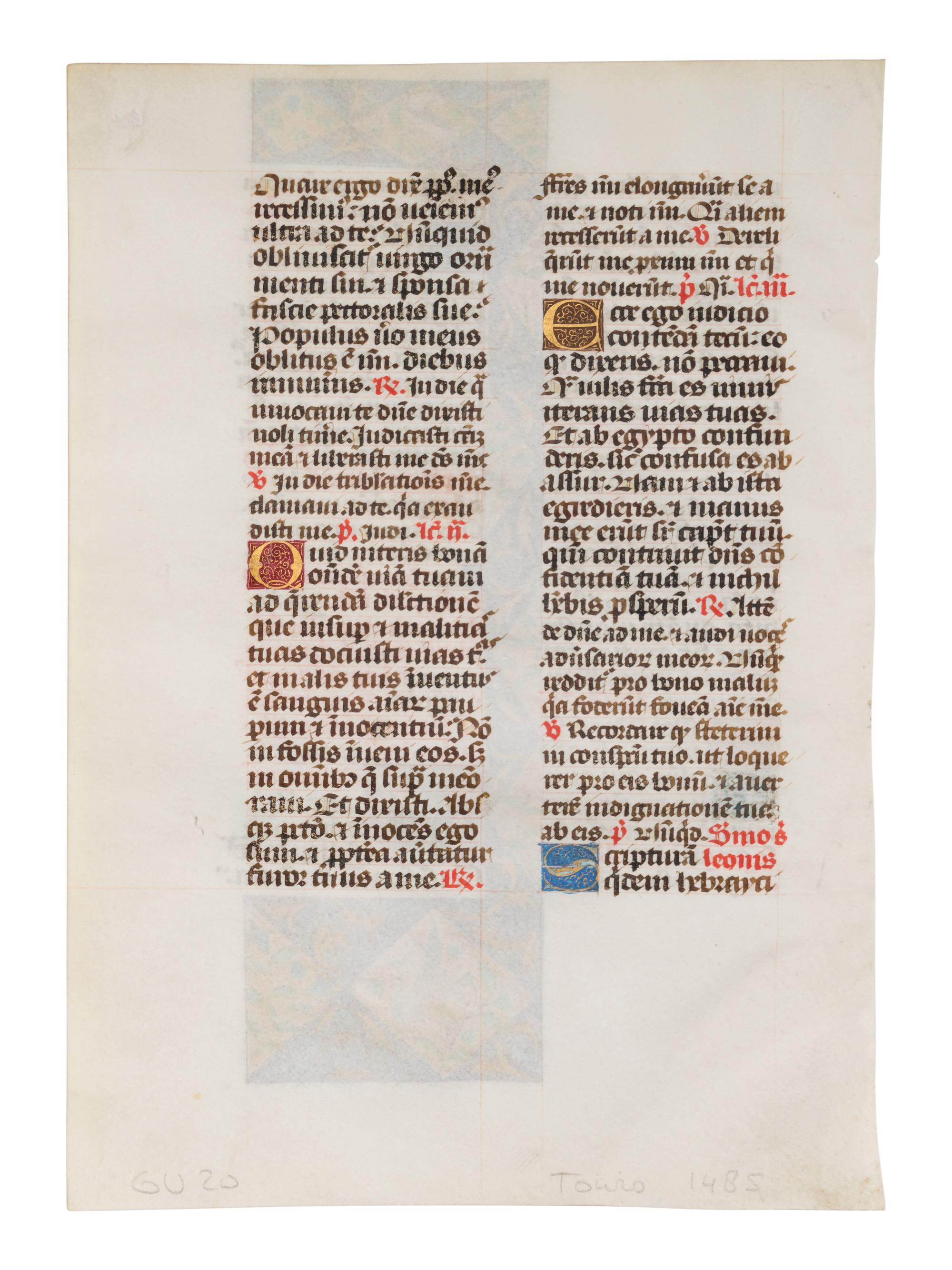 ANONYMOUS ILLUMINATOR FROM TOURS A leaf from the Breviary of Bertrand de Chalençon, bishop of Rodez, including a historiated initial ‘U’ of Christ Preaching, in Latin, illuminated manuscript on parchment [France, Tours, c. 1480-1490]