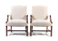 A Pair of George III Style Mahogany Library Chairs, Height 36 1/2 inches.