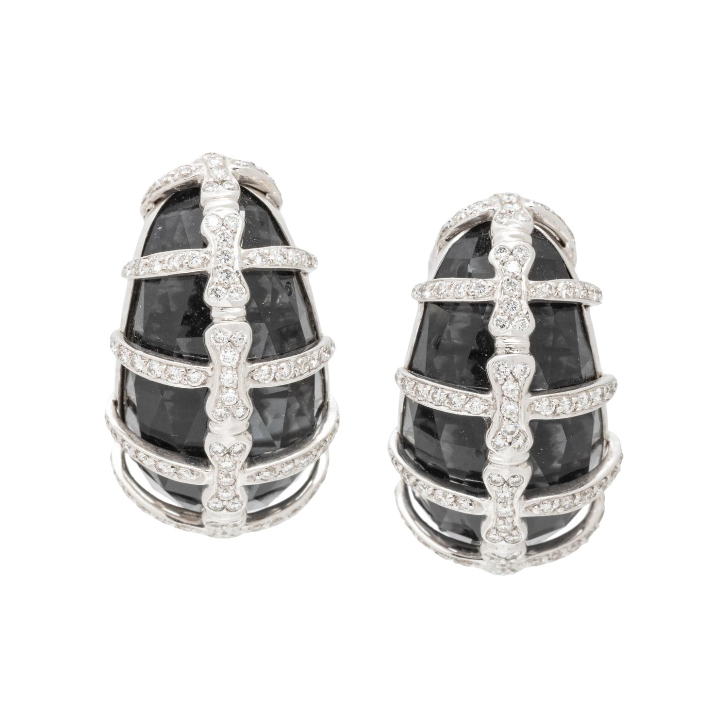 STEPHEN WEBSTER, HEMATITE, QUARTZ AND DIAMOND 'JULES VERNE' EARRINGS