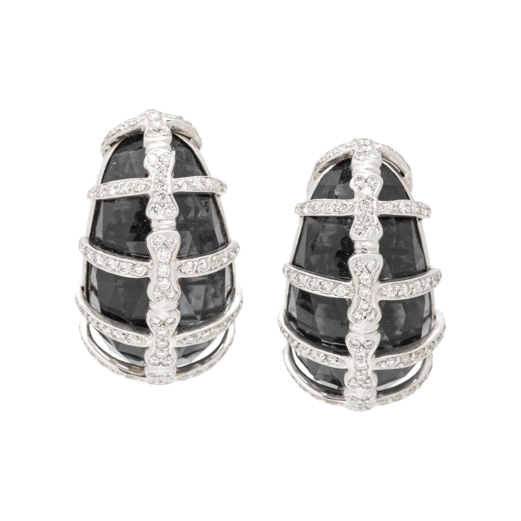 STEPHEN WEBSTER, HEMATITE, QUARTZ AND DIAMOND 'JULES VERNE' EARRINGS