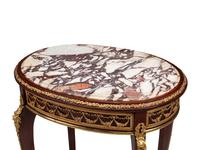 A Pair of Louis XV Style Gilt Bronze Mounted Marble-Top Side Tables