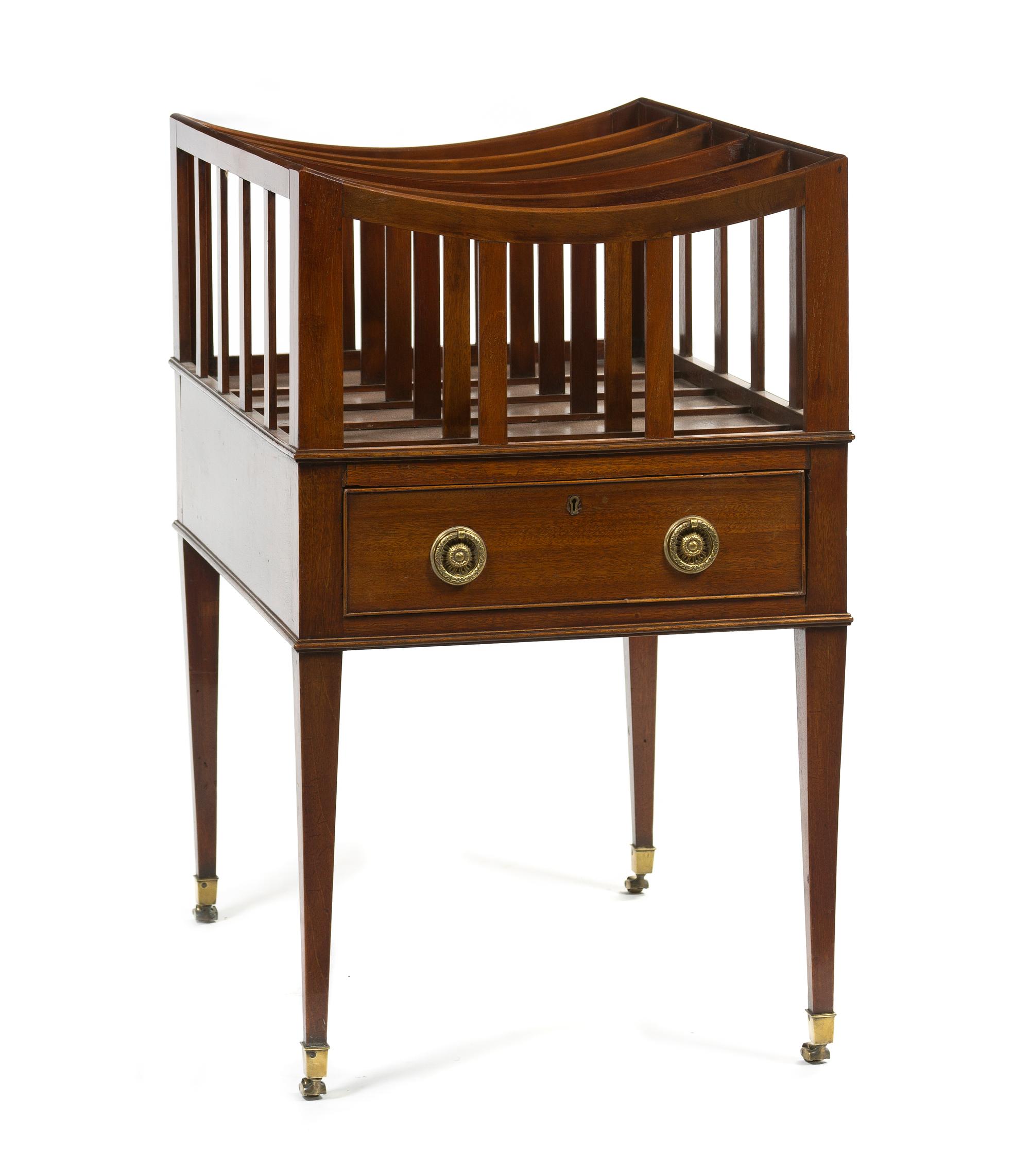 A George III Style Mahogany Canterbury, Height 32 3/4 x width 20 x depth 28 inches.