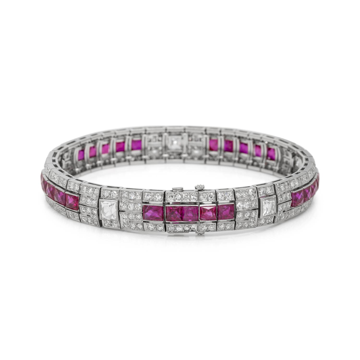 ART DECO, DIAMOND AND RUBY BRACELET