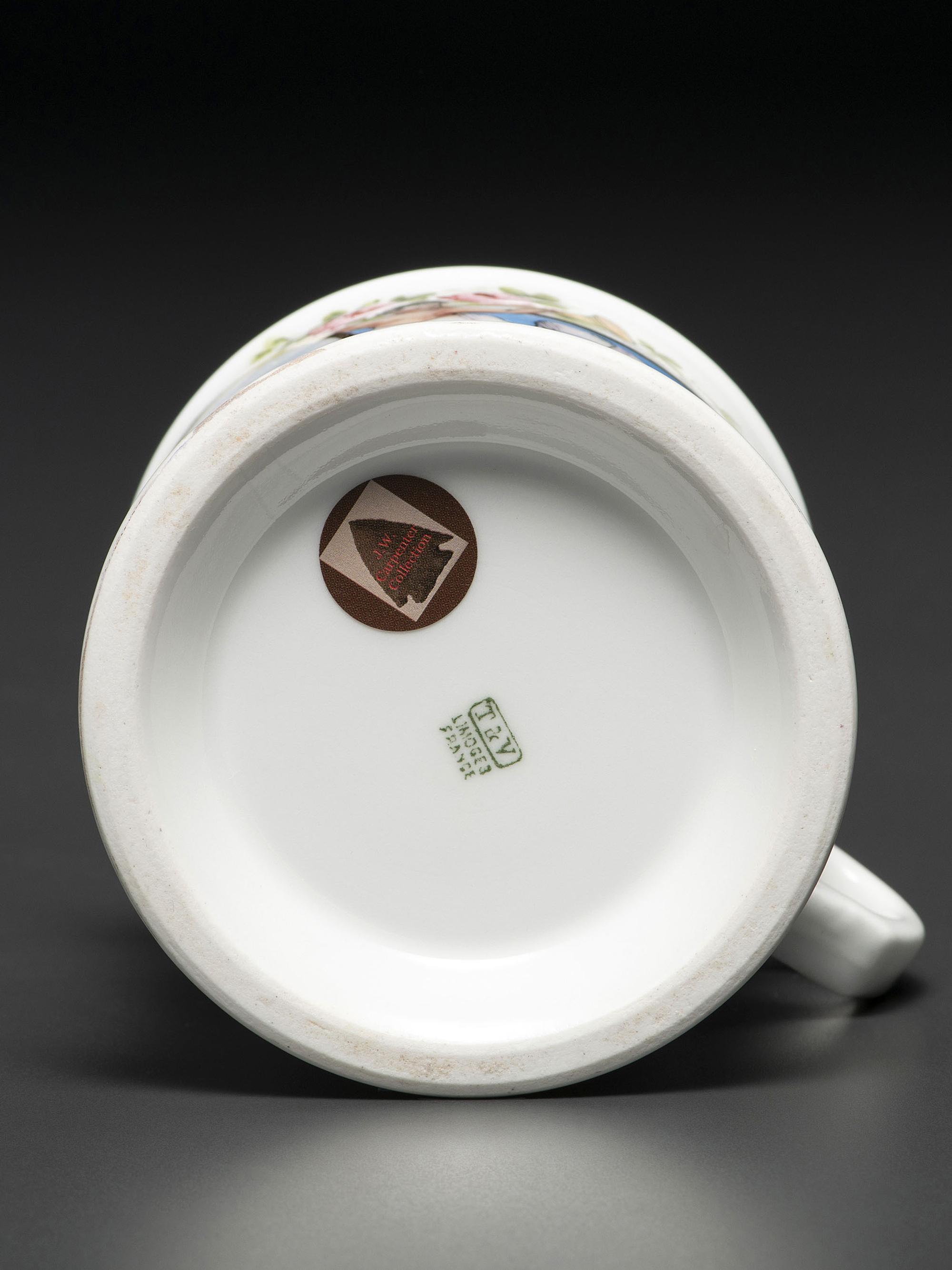 A Porcelain Shaving Mug Depicting a Tandem Bicycle, Possibly Belonging to Charles and Anna Kohlmeyer