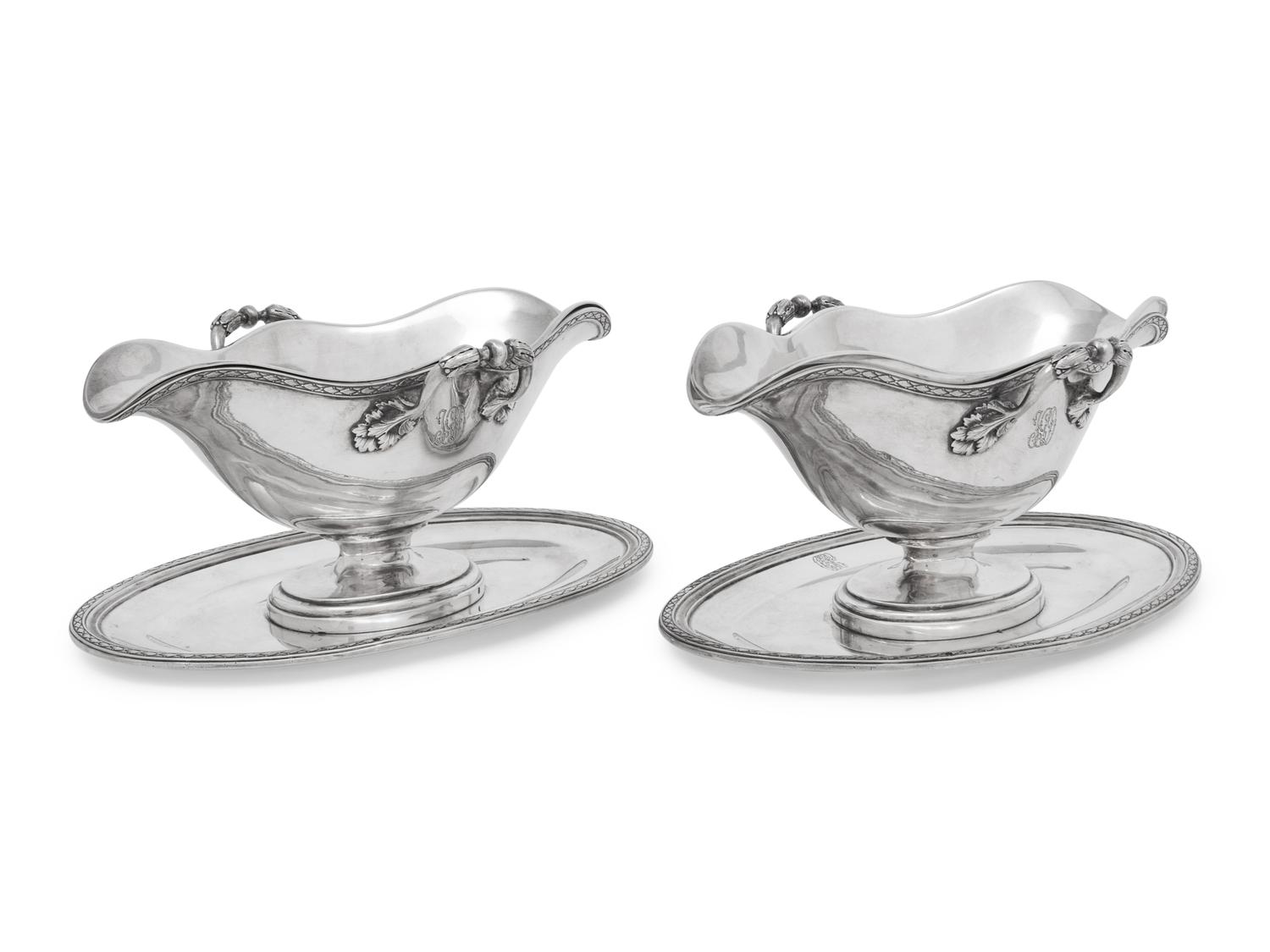 A Pair of French Silver Sauce Boats on Fixed Stands