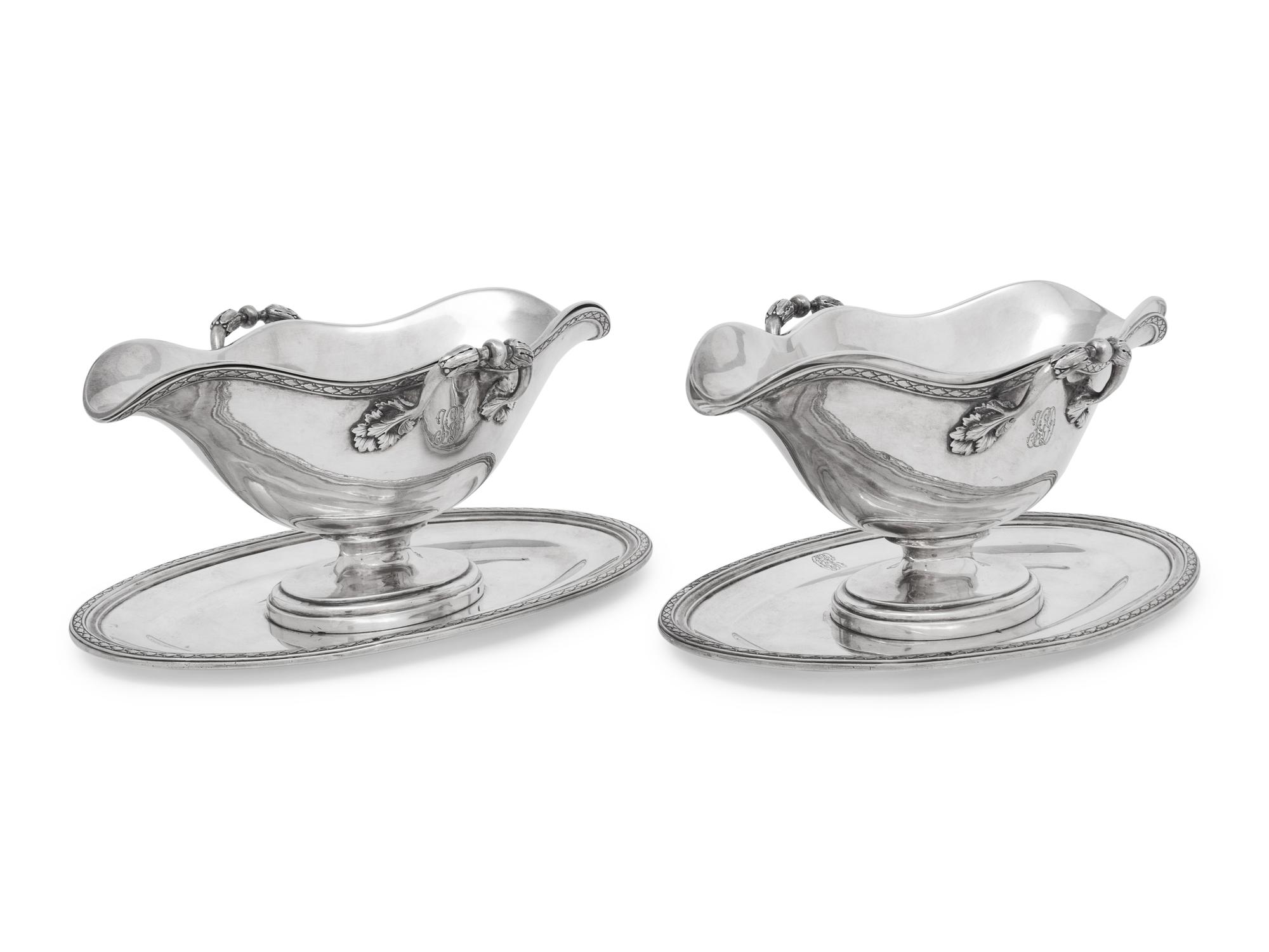 A Pair of French Silver Sauce Boats on Fixed Stands