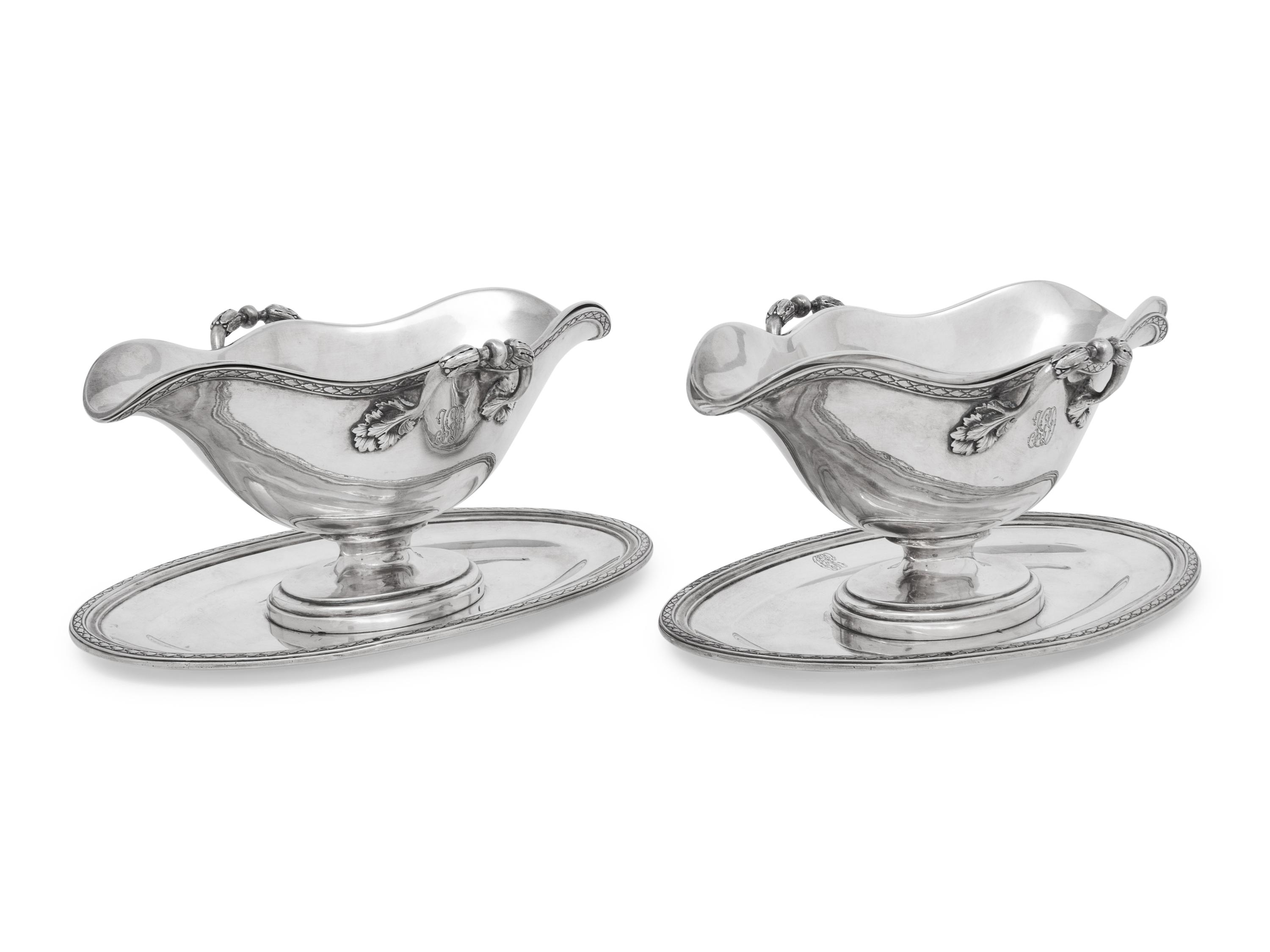 A Pair of French Silver Sauce Boats on Fixed Stands