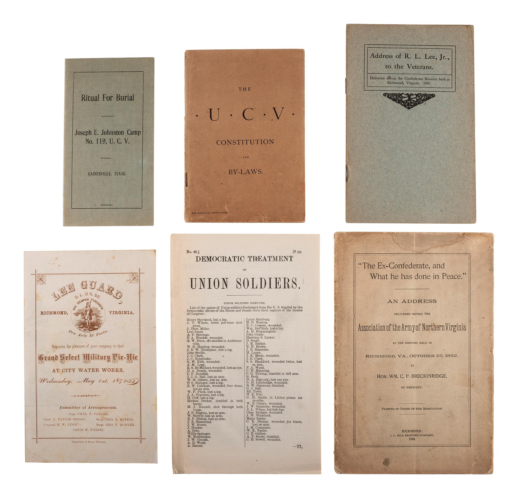 [CSA VETERANS]. A large group of speeches, journals, reunion pamphlets, and other publications by Confederate veteran organizations, including: