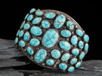 Large Navajo Silver and Turquoise Cluster Cuff Bracelet
