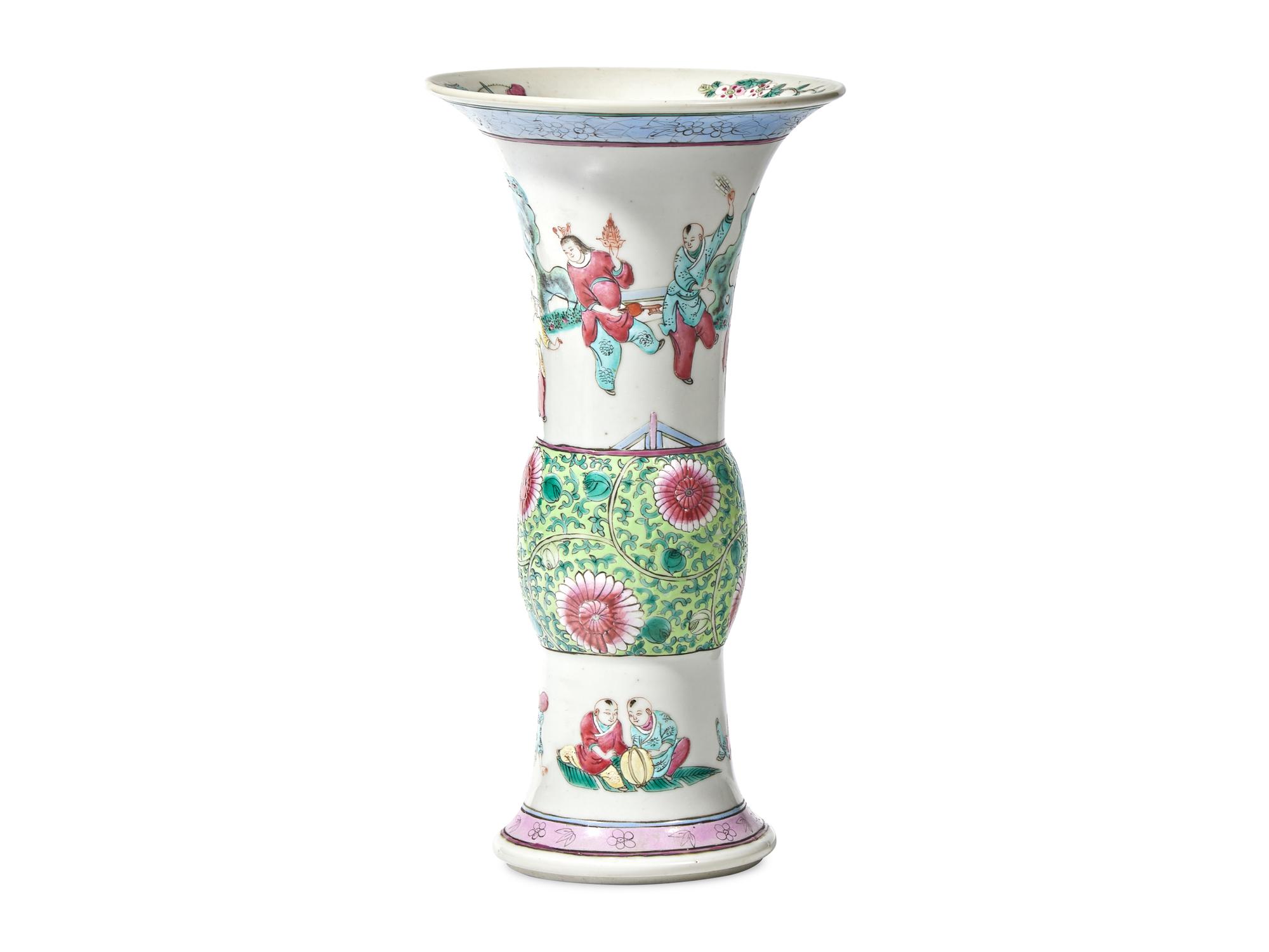 A Chinese Fencai/Famille Rose " Boys" Gu Vase, 19th Century