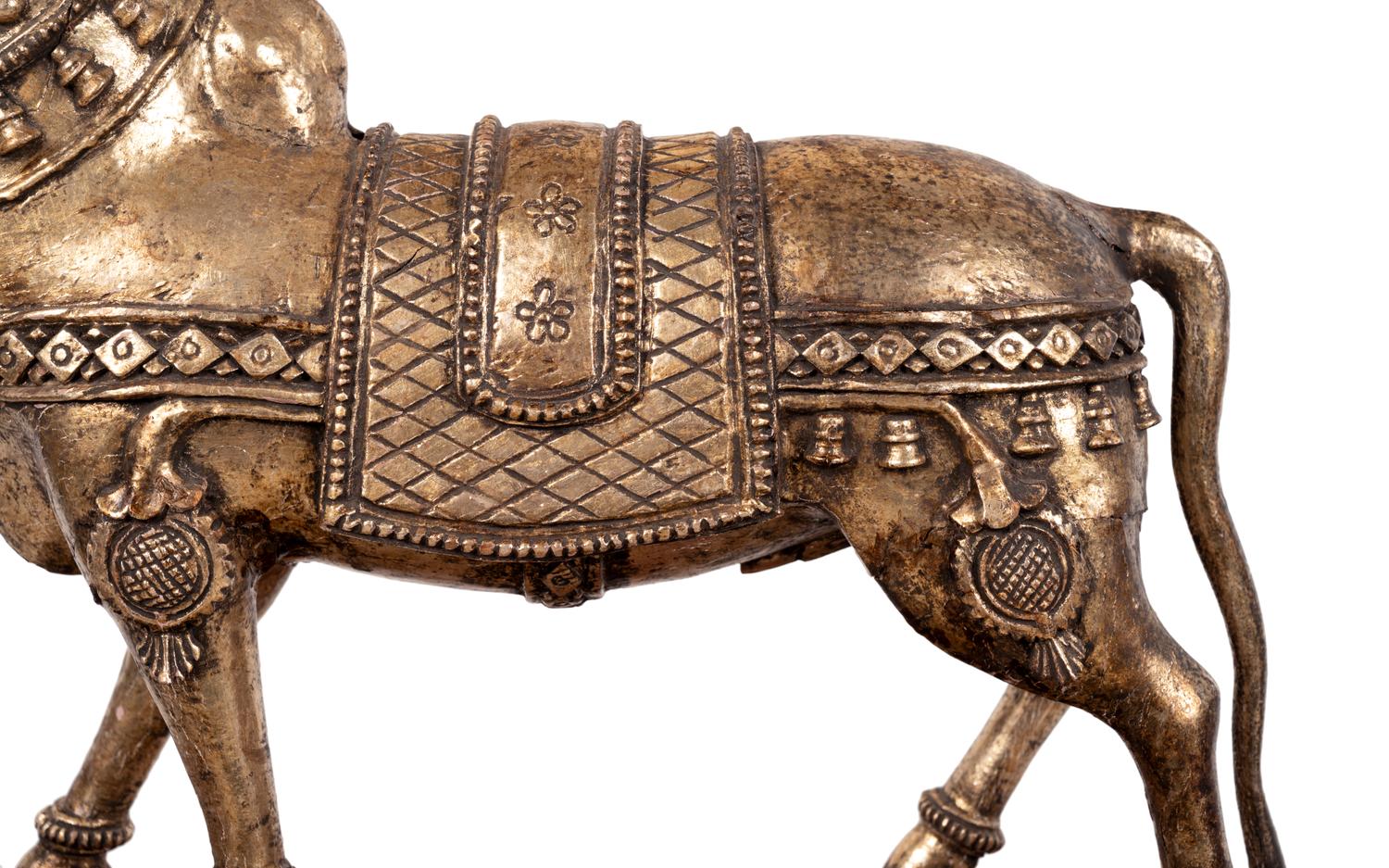 An Indian Brass Model of a Bull in a Walnut and Acrylic Vitrine