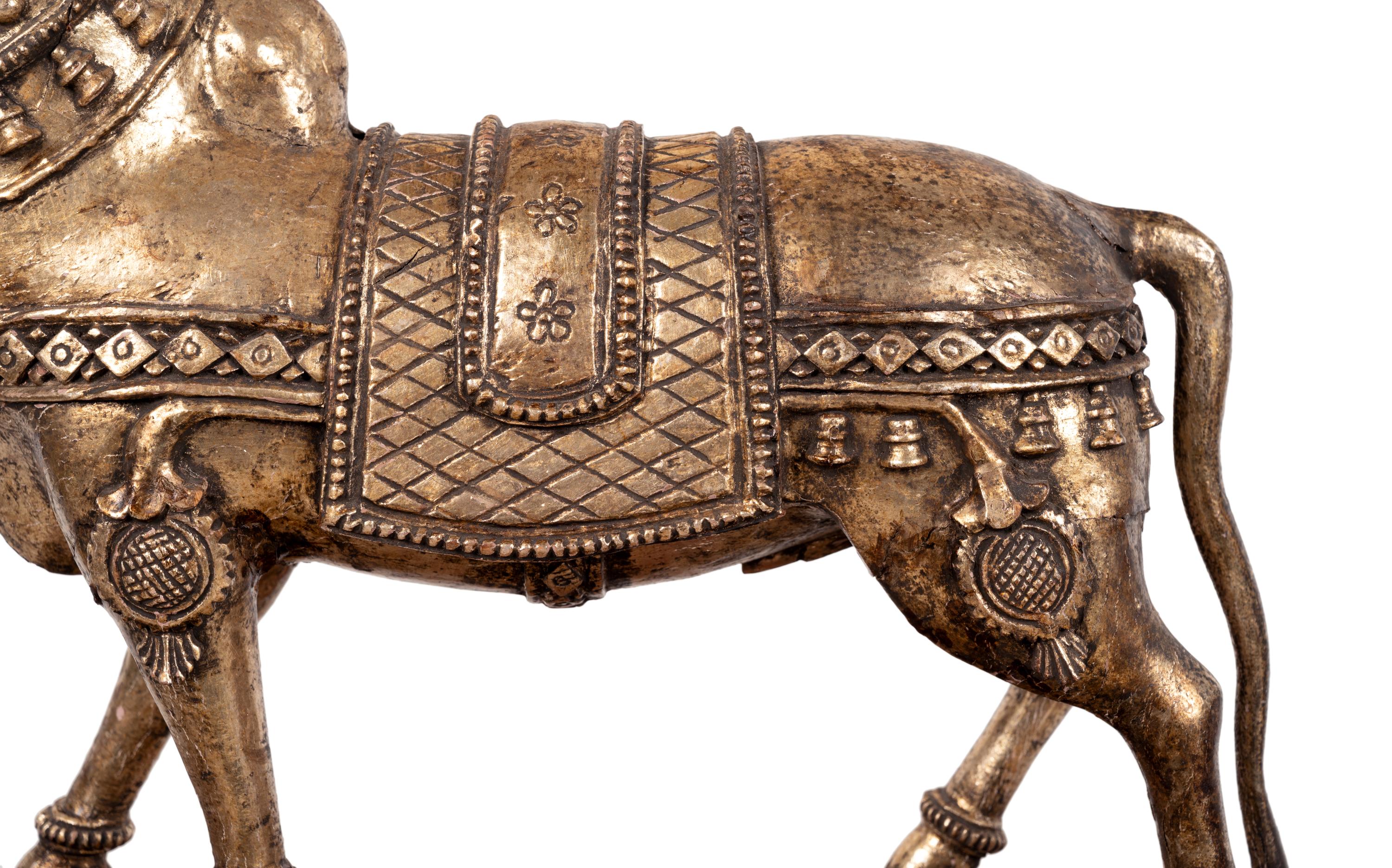 An Indian Brass Model of a Bull in a Walnut and Acrylic Vitrine
