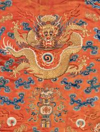 A Apricot Ground Embroidered Silk 'Dragon' Robe, Jifu