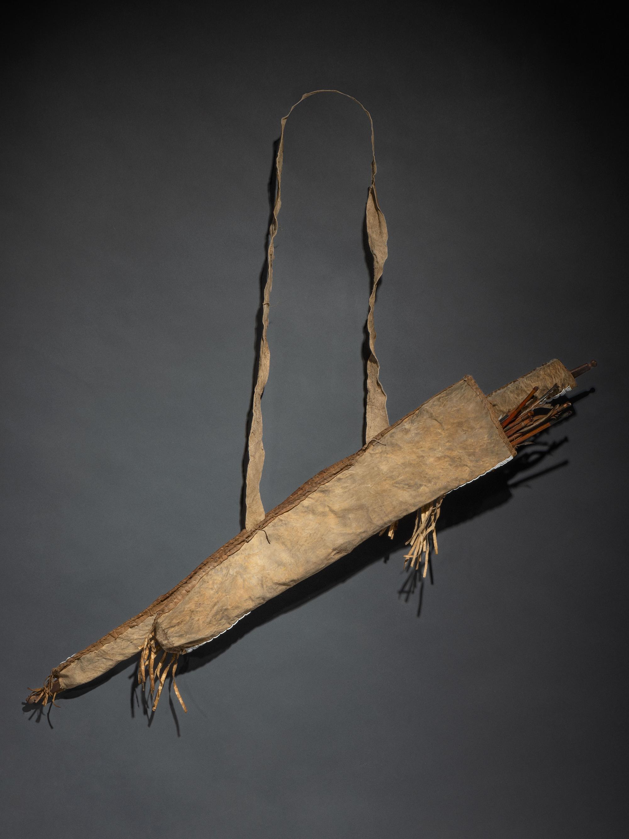 Sioux Beaded Hide Bowcase and Quiver, with Bow and Arrows