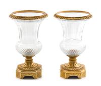 A Pair of Gilt Bronze Mounted Cut Glass Urns Height 13 1/4 inches. — 20TH CENTURY