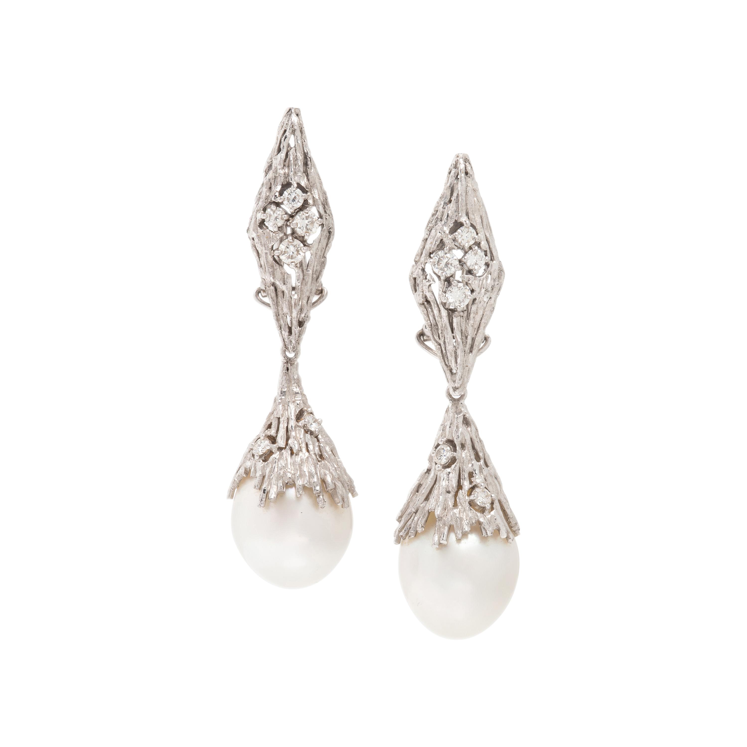 Bunda, Cultured Pearl, Diamond, and White Gold Convertible Drop Earrings