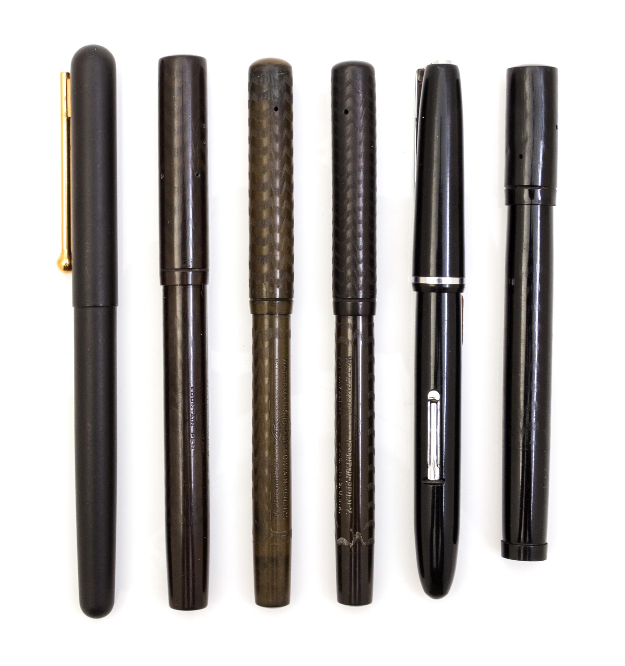 A Collection of Six Waterman Fountain Pens Length of longest 5 1/2 inches.
