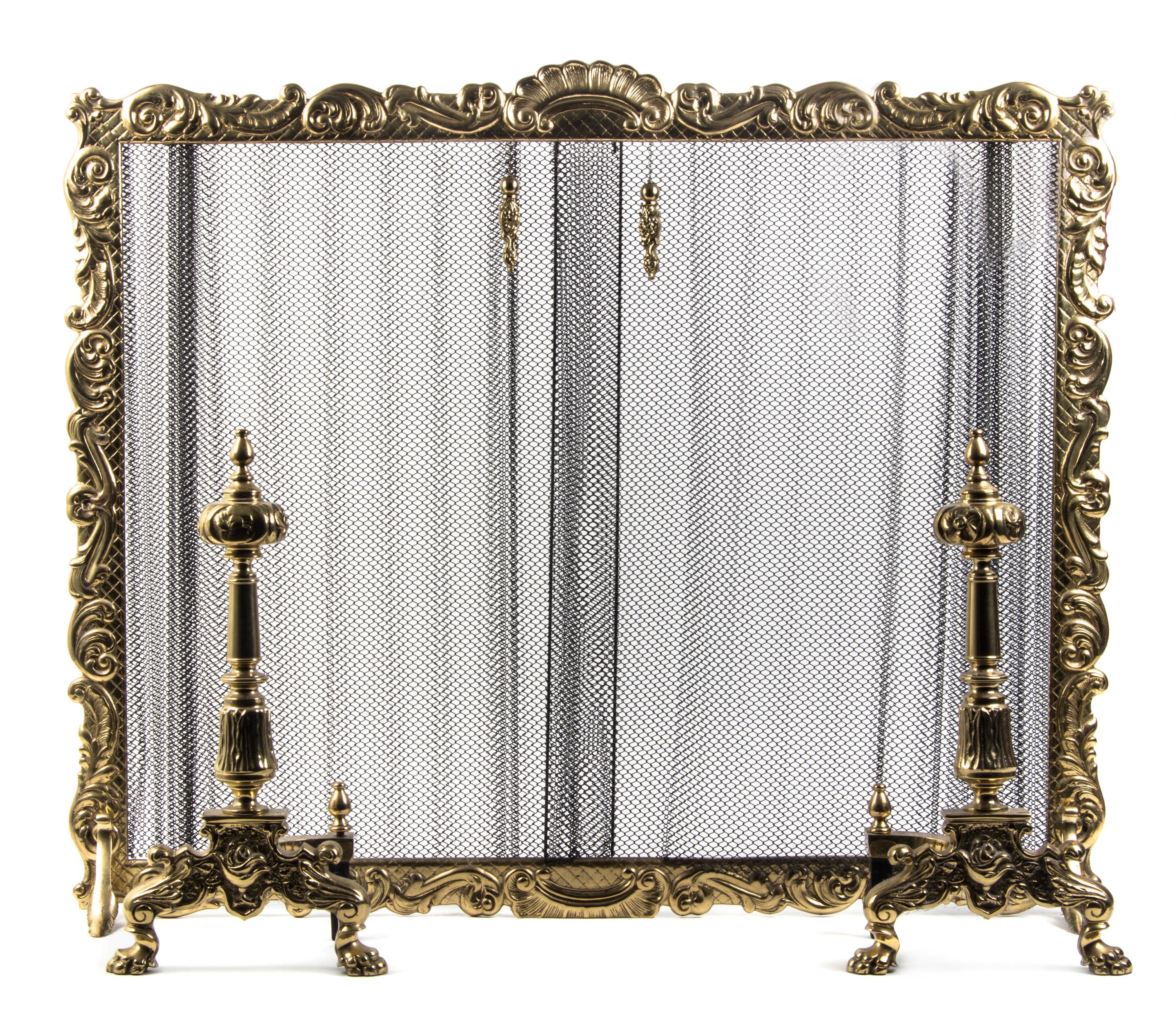 A Louis XV Style Gilt Bronze Firescreen, Height first 31 1/2 inches.
