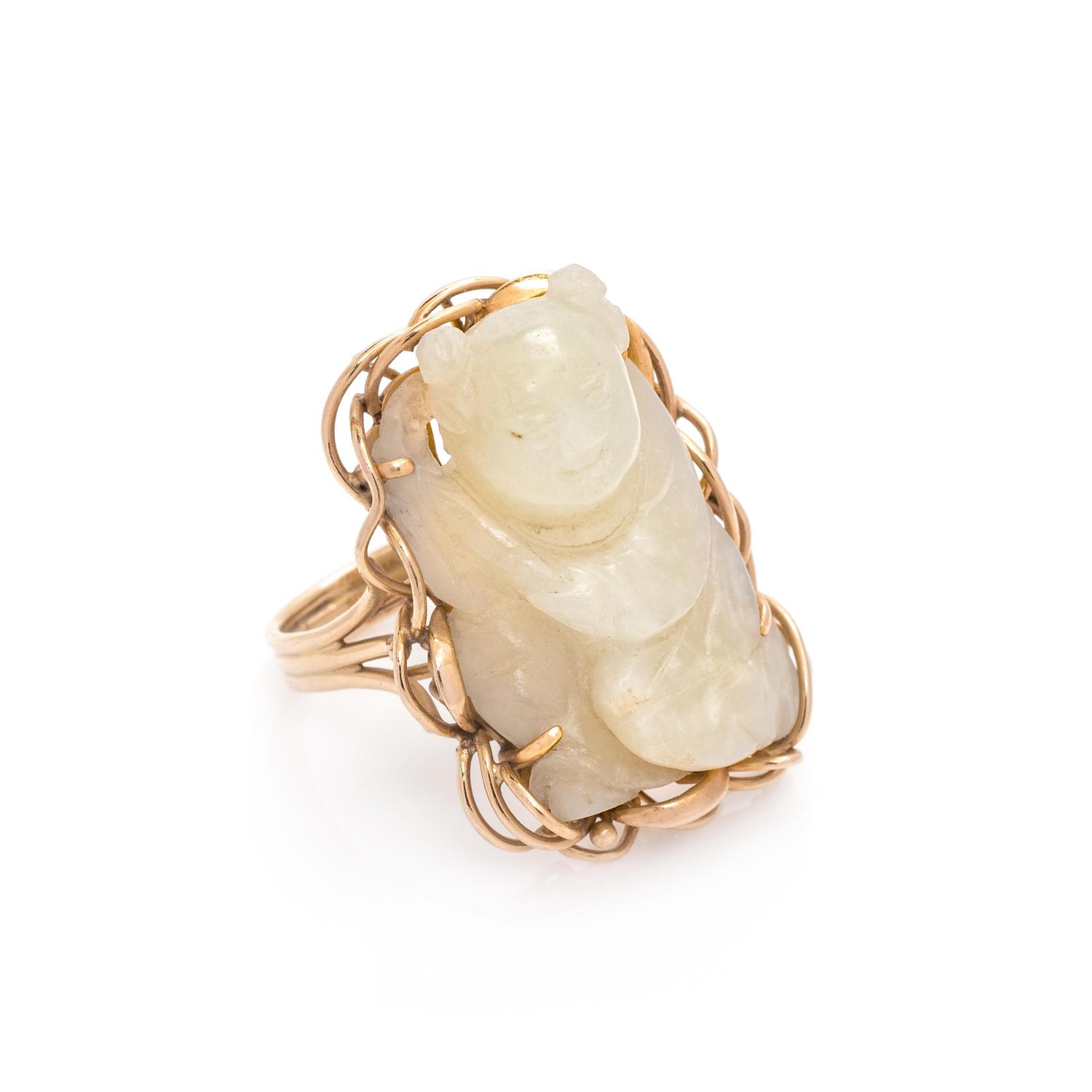 Carved White Jade Ring