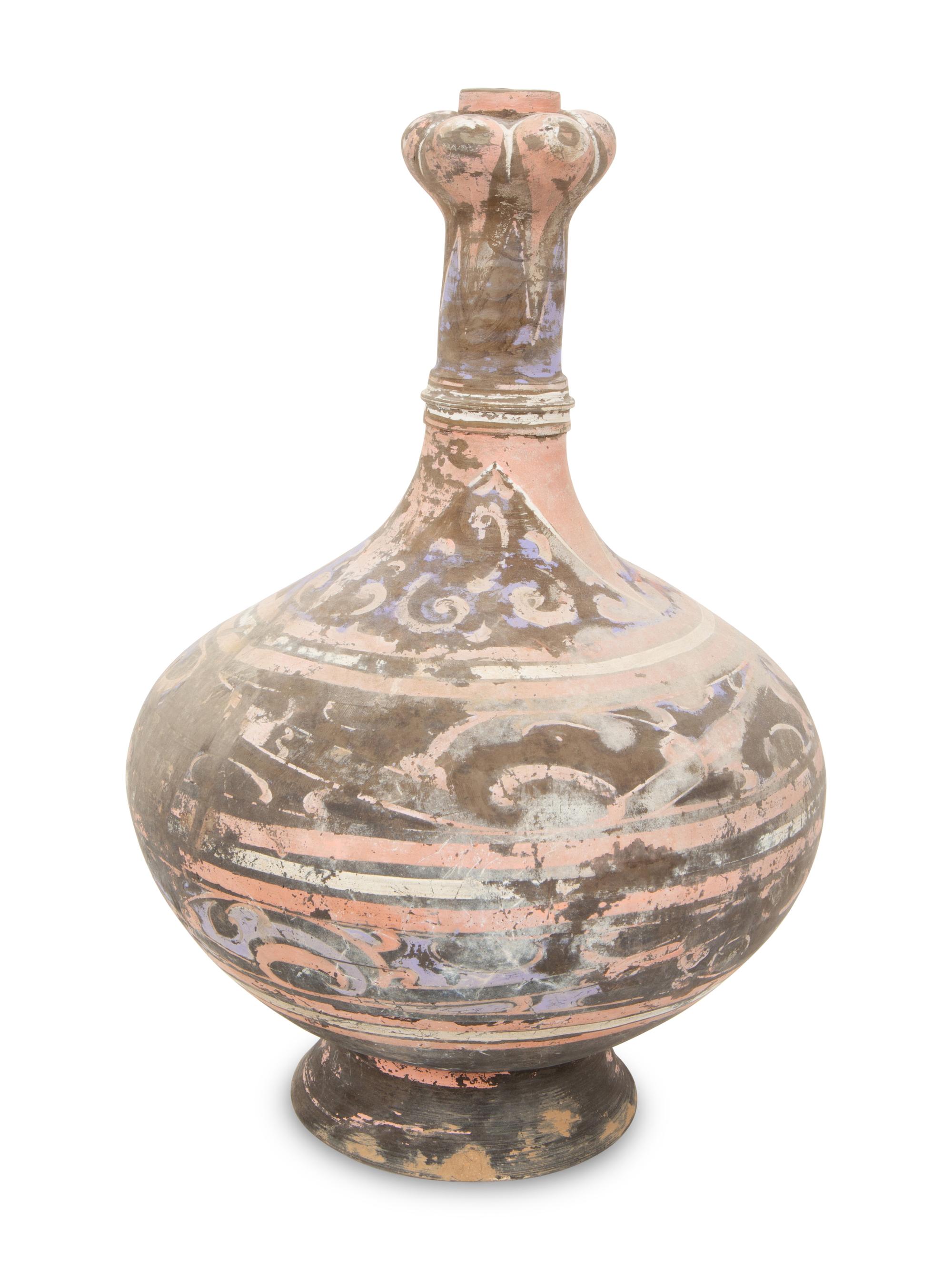 A Chinese Painted Pottery "Garlic-Bulb" Necked Vase