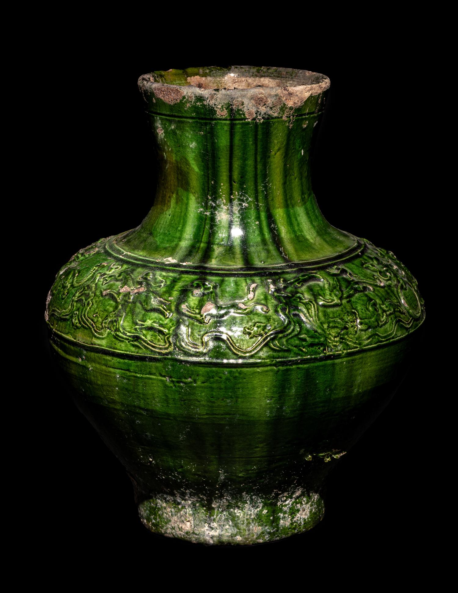 A Chinese Green Glazed Hu Vase
