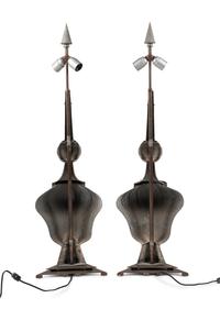A Pair of Tôle Baluster Finials Mounted as Lamps