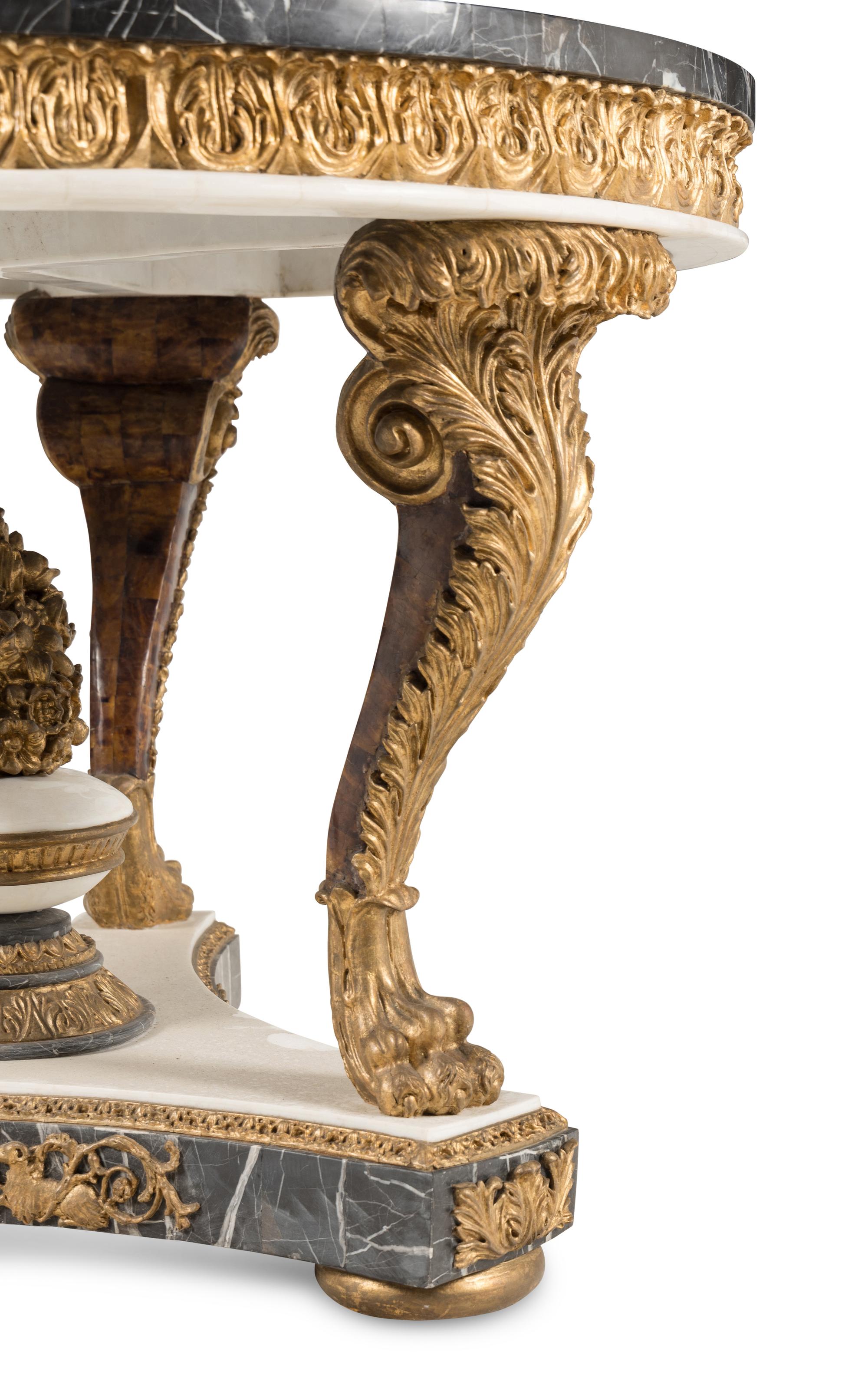 A Baroque Style Specimen Marble-Top Giltwood Center Table