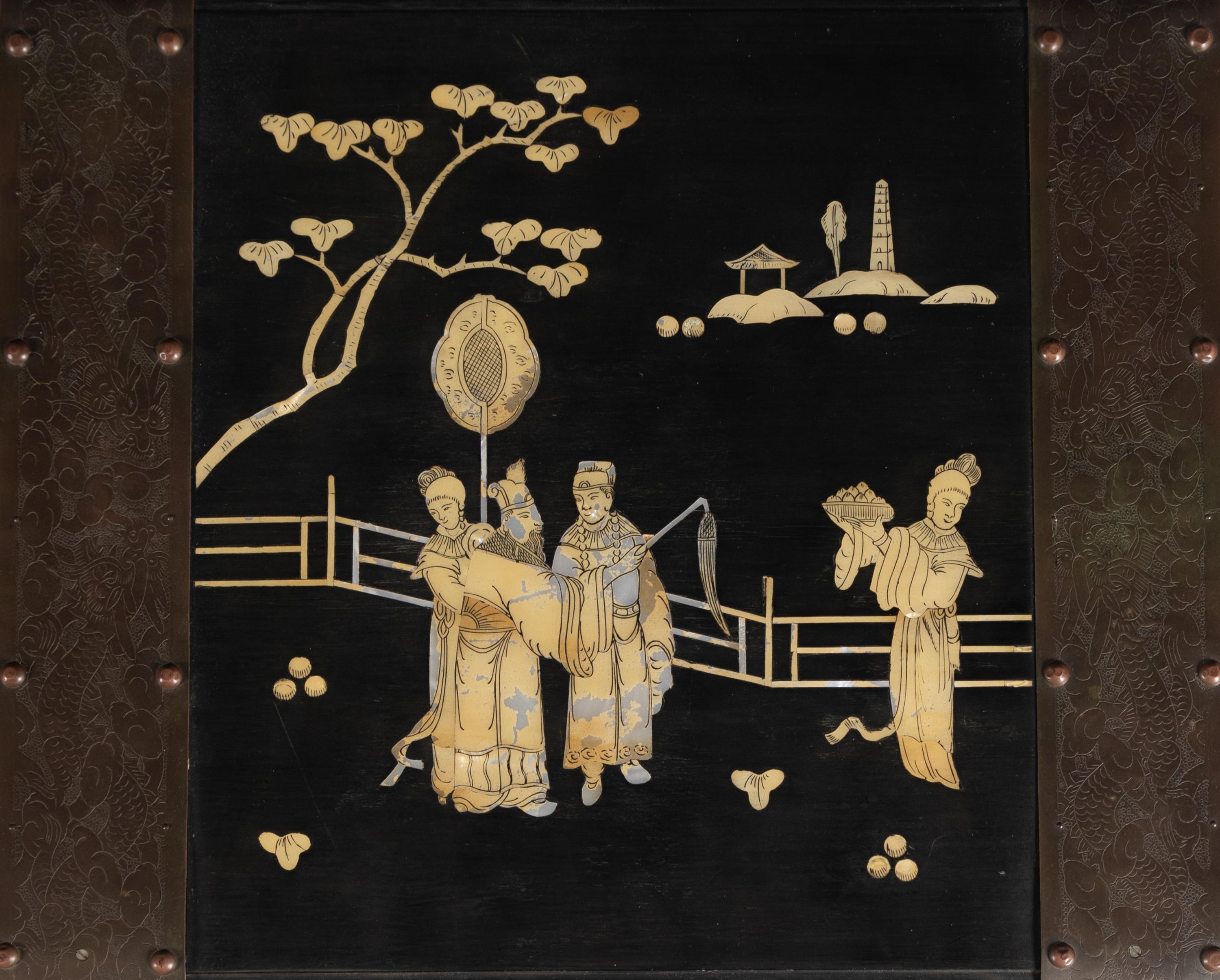 A Pair of Chinese Export Painted and Black Lacquer Chests