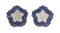 A Pair of 18 Karat White Gold, Diamond and Sapphire Earclips, 8.50 dwts.