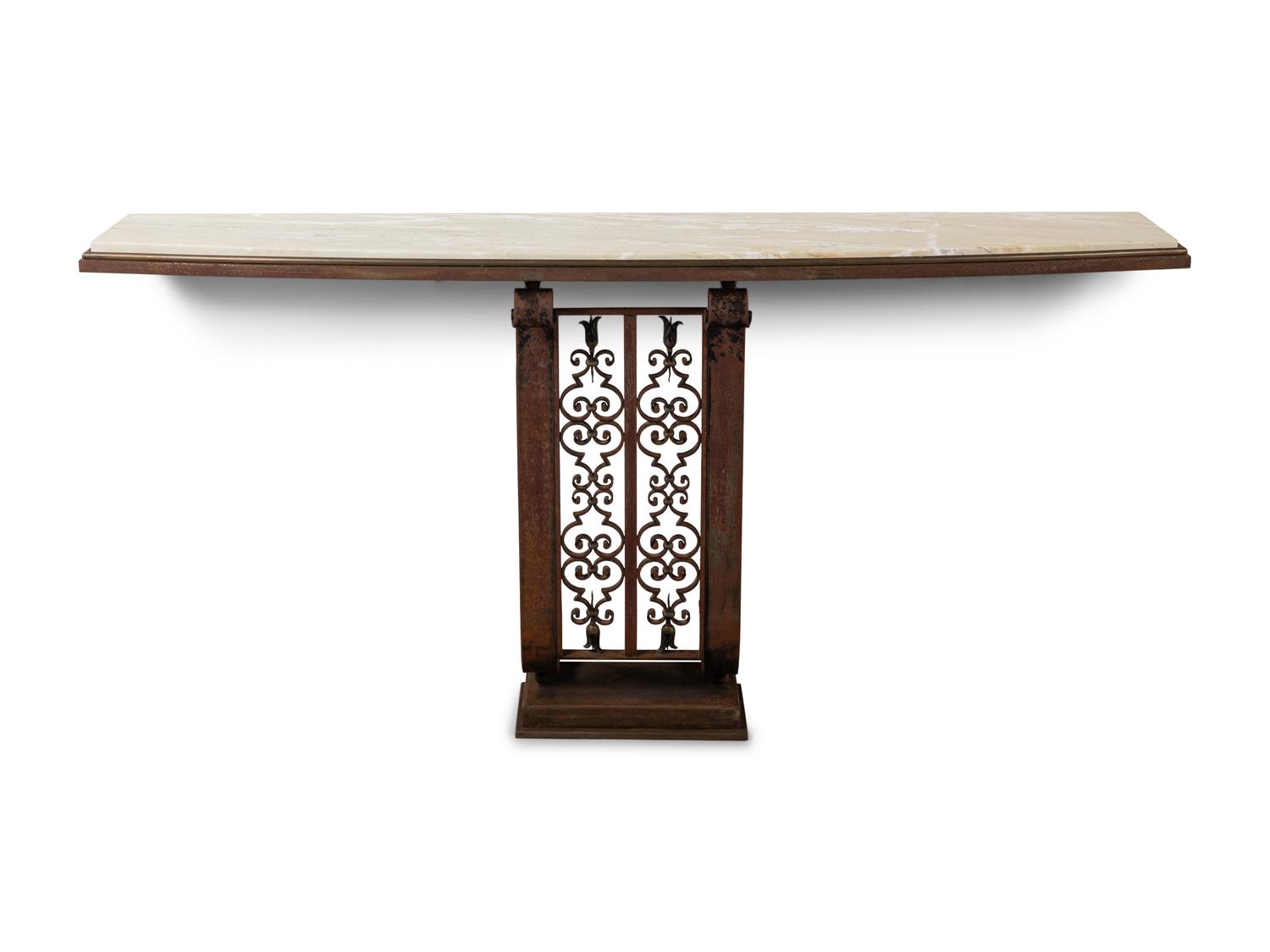 An Art Deco Steel Marble-Top Console Table