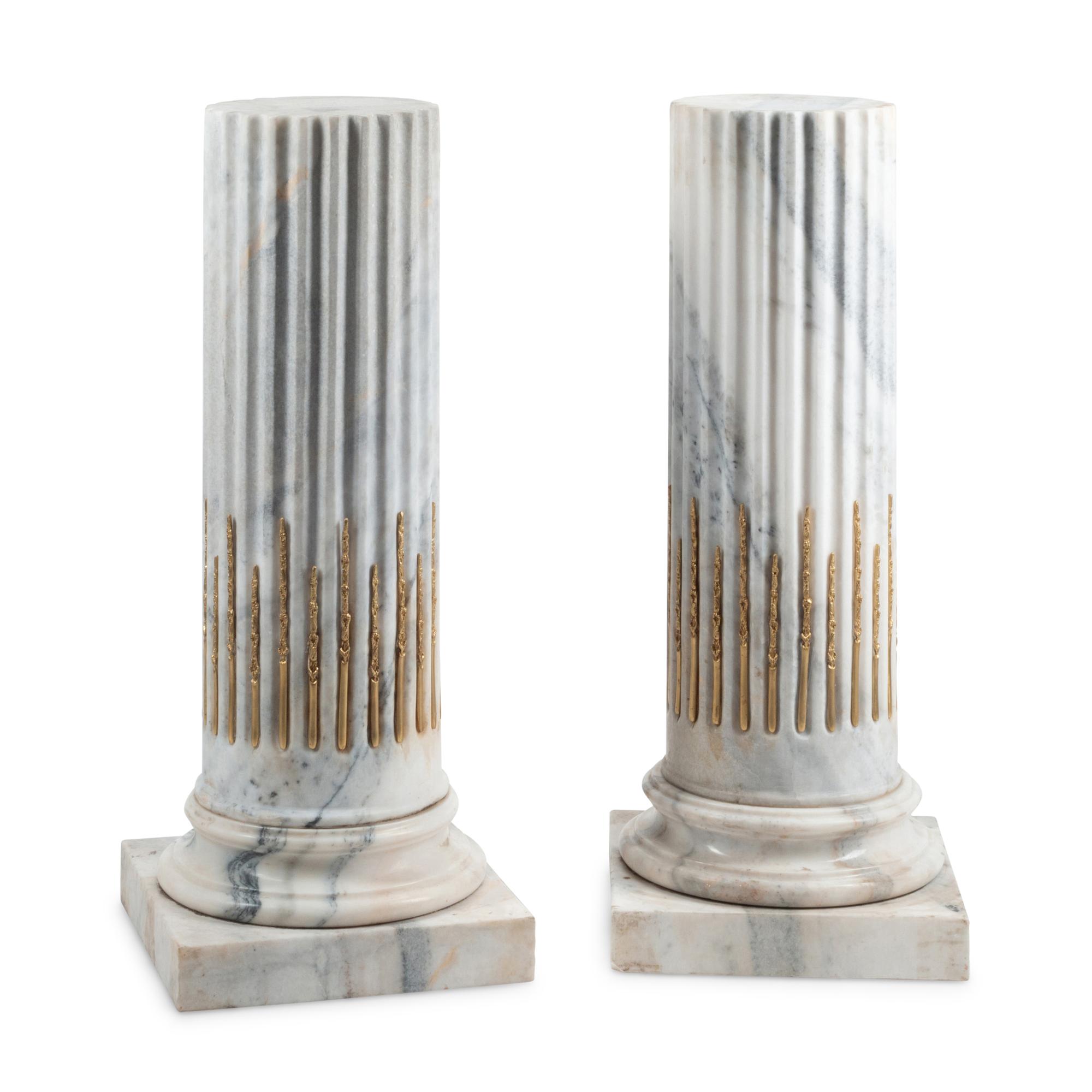 A Pair of Louis XVI Style Gilt Bronze Mounted Marble Pedestals