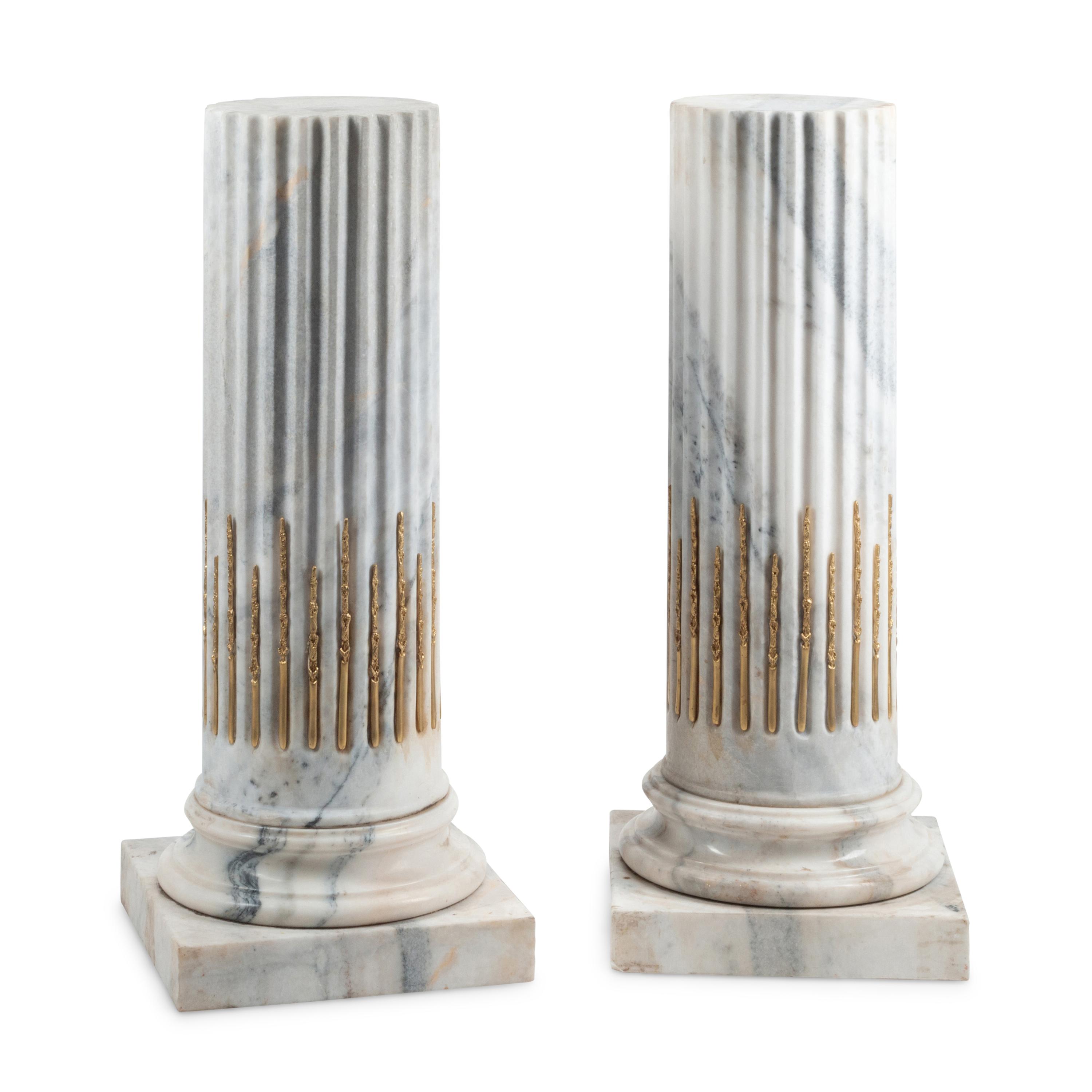 A Pair of Louis XVI Style Gilt Bronze Mounted Marble Pedestals