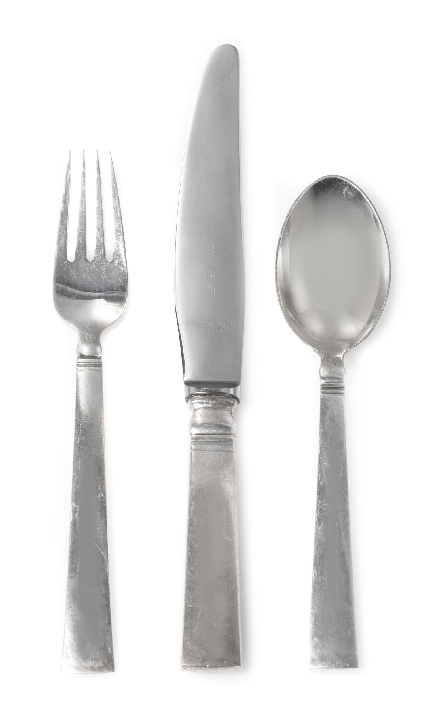 A Danish Silver Flatware Service, Georg Jensen Silversmithy, Copenhagen, 20th Century, Acadia (Blok) pattern, comprising: 12 dinner kni