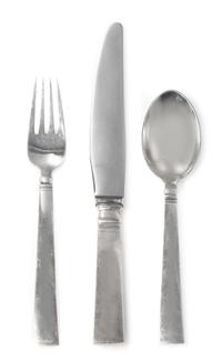 A Danish Silver Flatware Service, Georg Jensen Silversmithy, Copenhagen, 20th Century, Acadia (Blok) pattern, comprising: 12 dinner kni