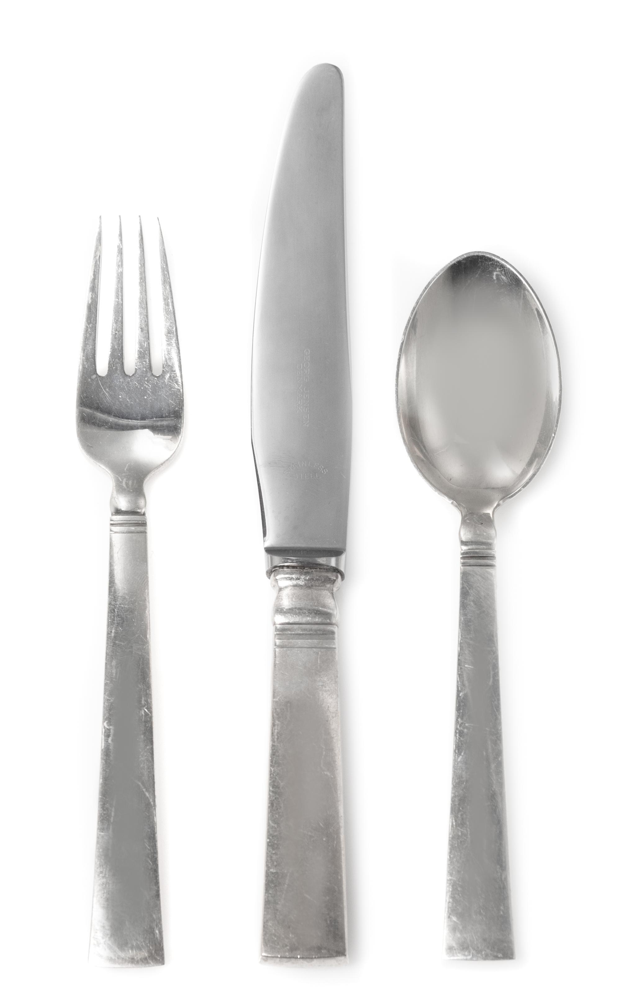 A Danish Silver Flatware Service, Georg Jensen Silversmithy, Copenhagen, 20th Century, Acadia (Blok) pattern, comprising: 12 dinner kni