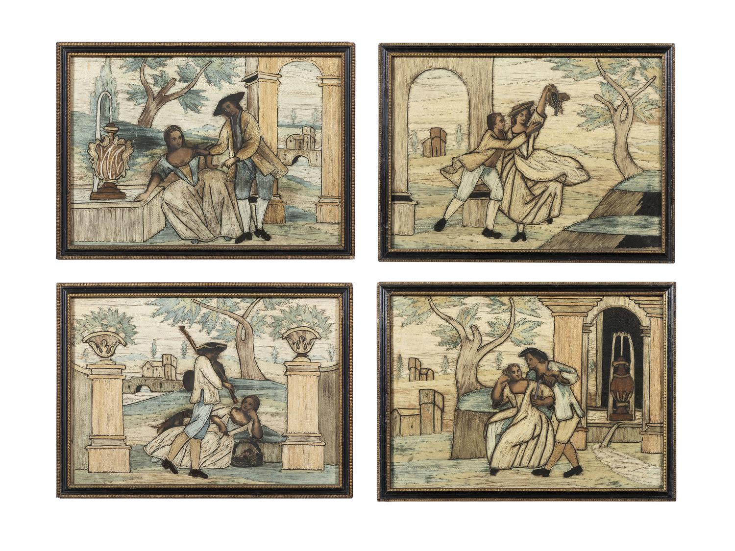 Four Collage Pictures with Silk
