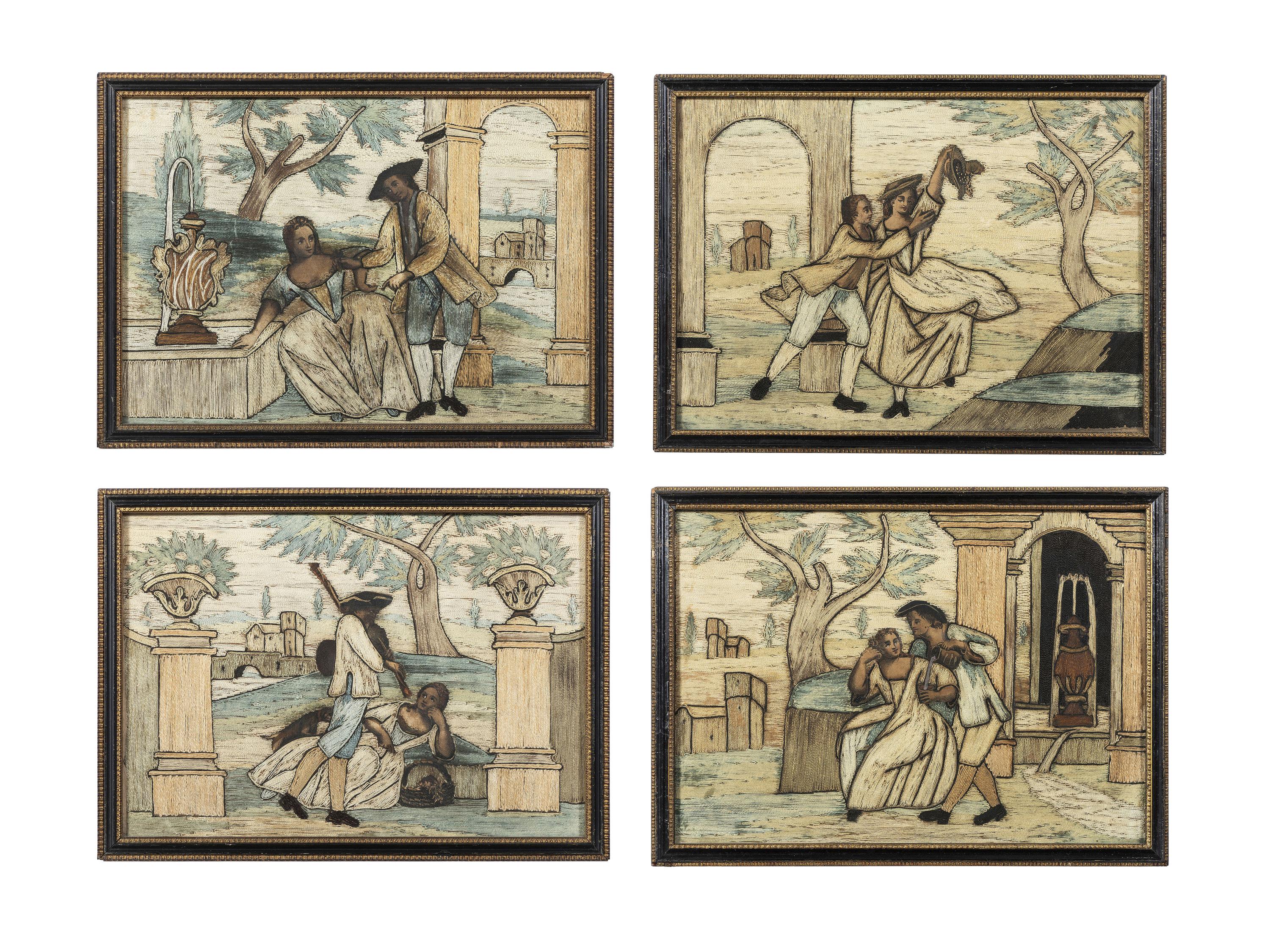 Four Collage Pictures with Silk