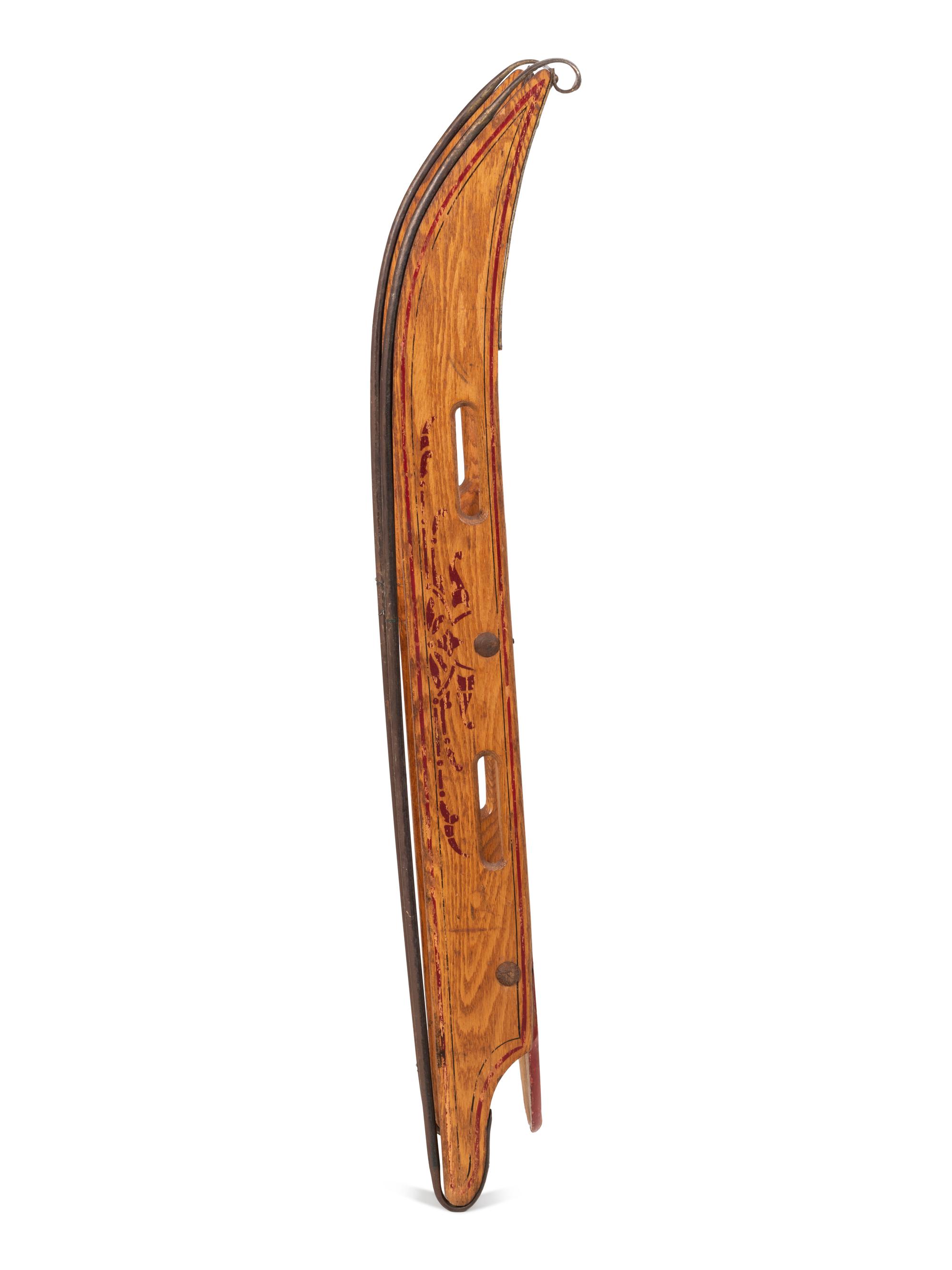 A Painted and Stenciled Wood "Rocket" Sled