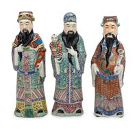 Three Chinese Famille Rose Porcelain Figures of Daoist Immortals