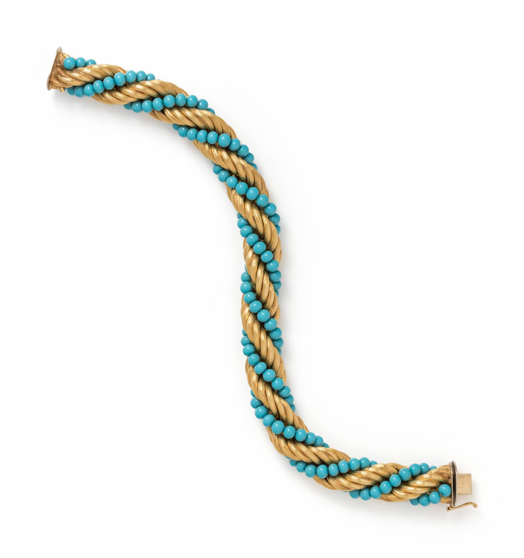 YELLOW GOLD AND TURQUOISE BRACELET