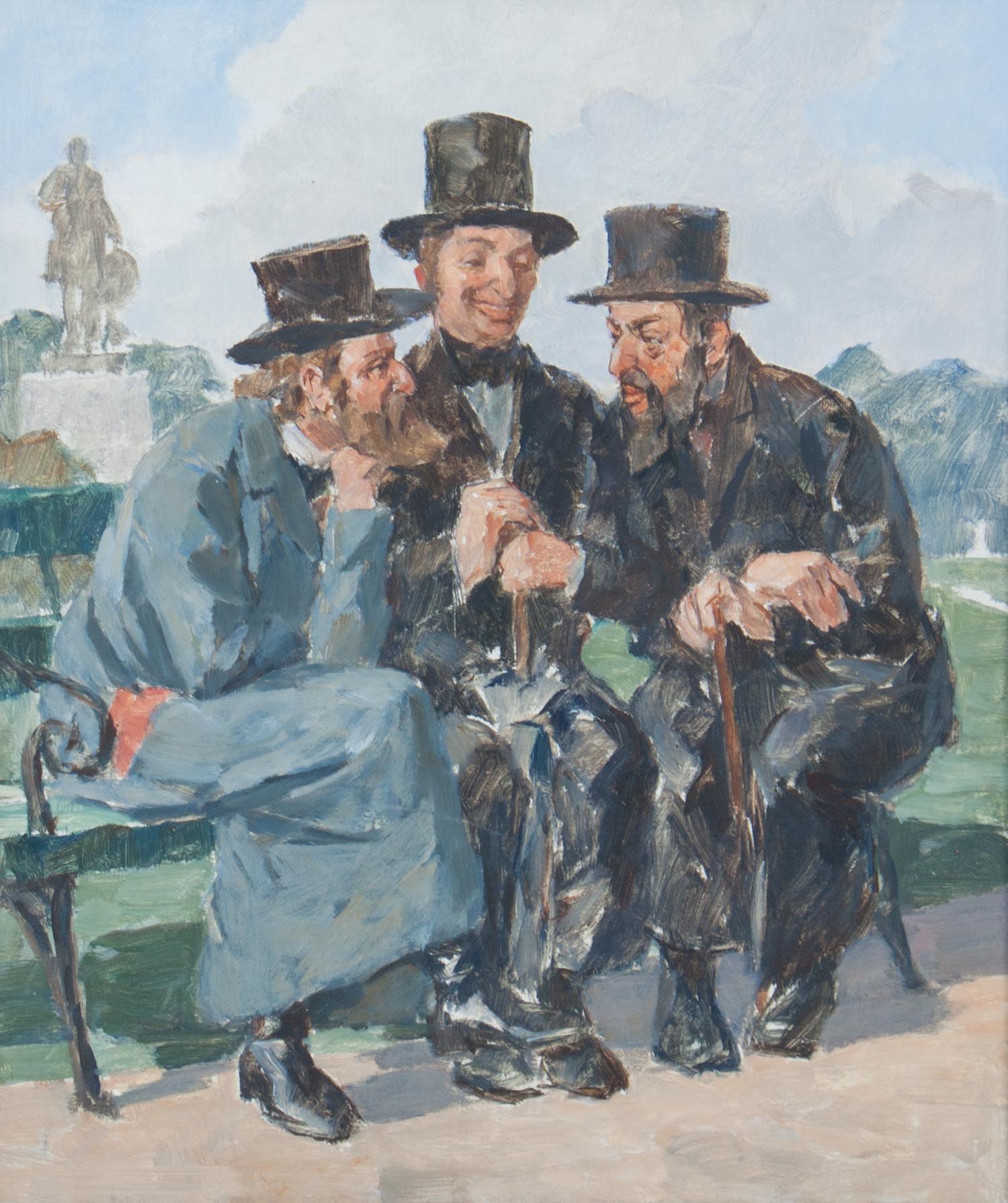 James Jeffrey Grant, (American, 1883-1960), Three Men on a Park Bench