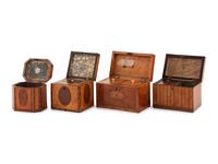 A Group of Four English Parquetry Tea Caddies