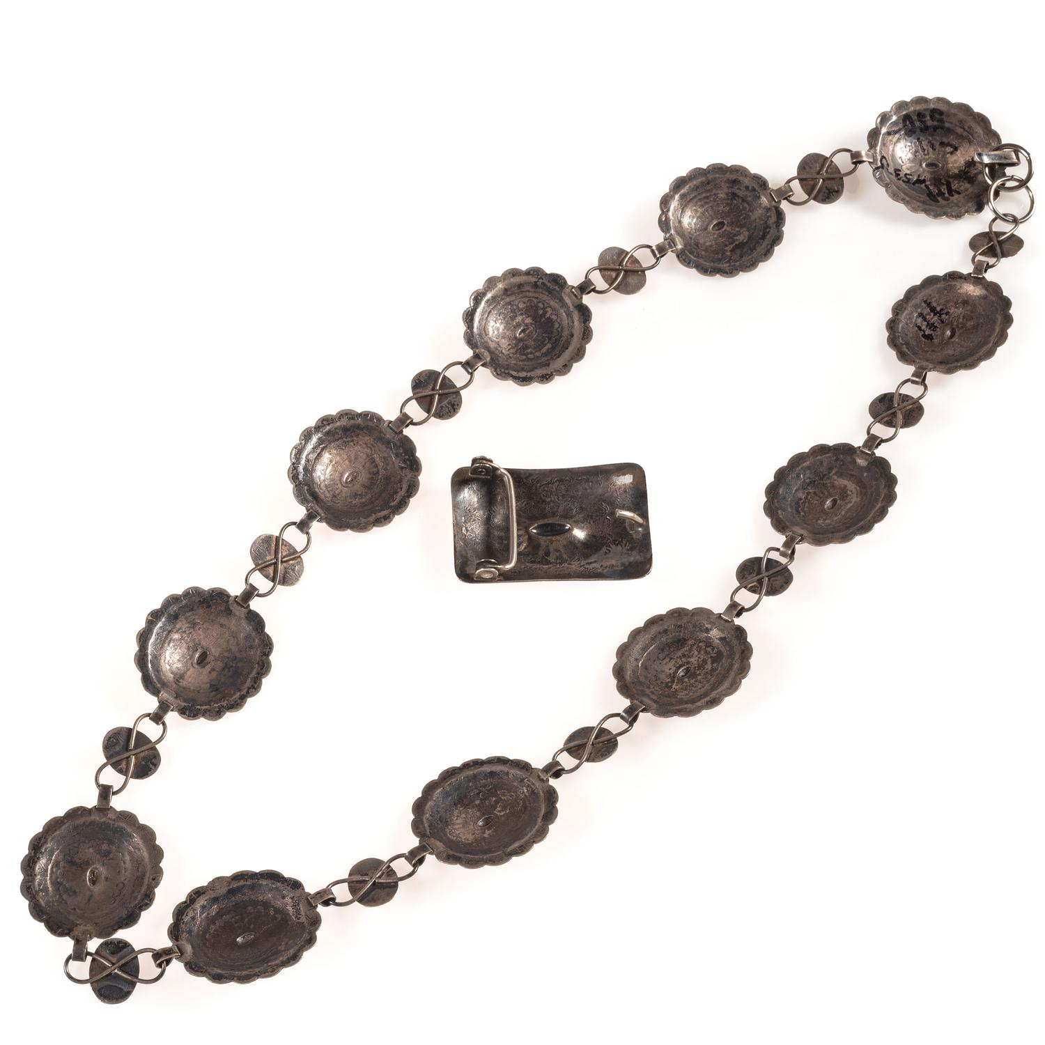 Navajo Stamped Silver Link Concha Belt and Belt Buckle