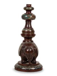 A Large Japanese Champlevé and Bronze Candle Holder