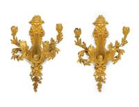 A Pair of French Gilt Bronze Lyre-Form Four-Light Sconces
