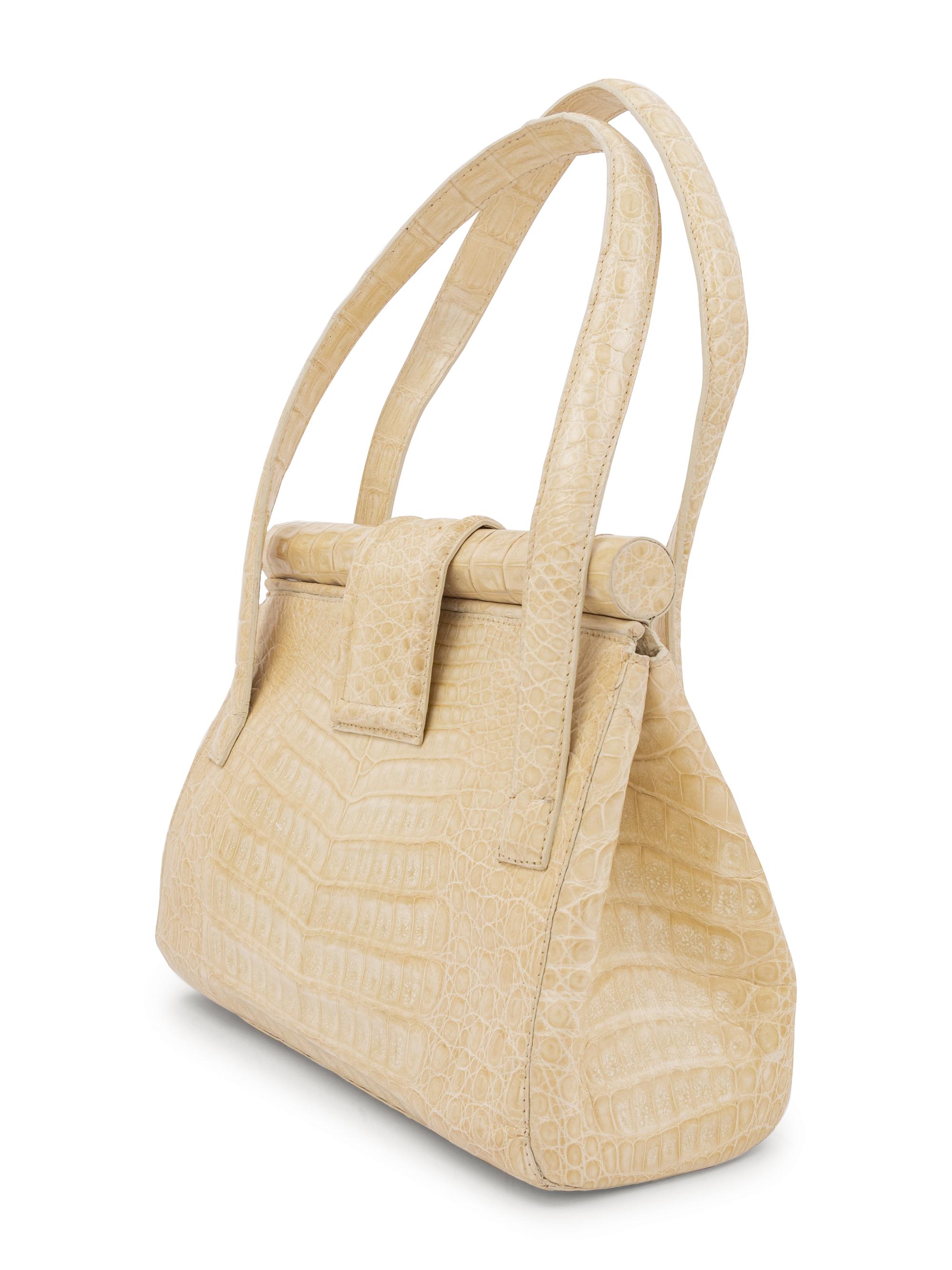 Nancy Gonzalez White Crocodile Frame Bag, 2000s