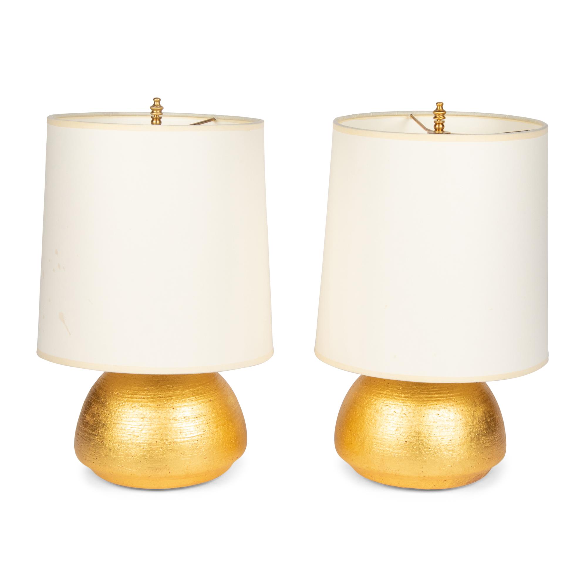 A Pair of Andrea Koeppel Gilded Ceramic Gumdrop Lamps