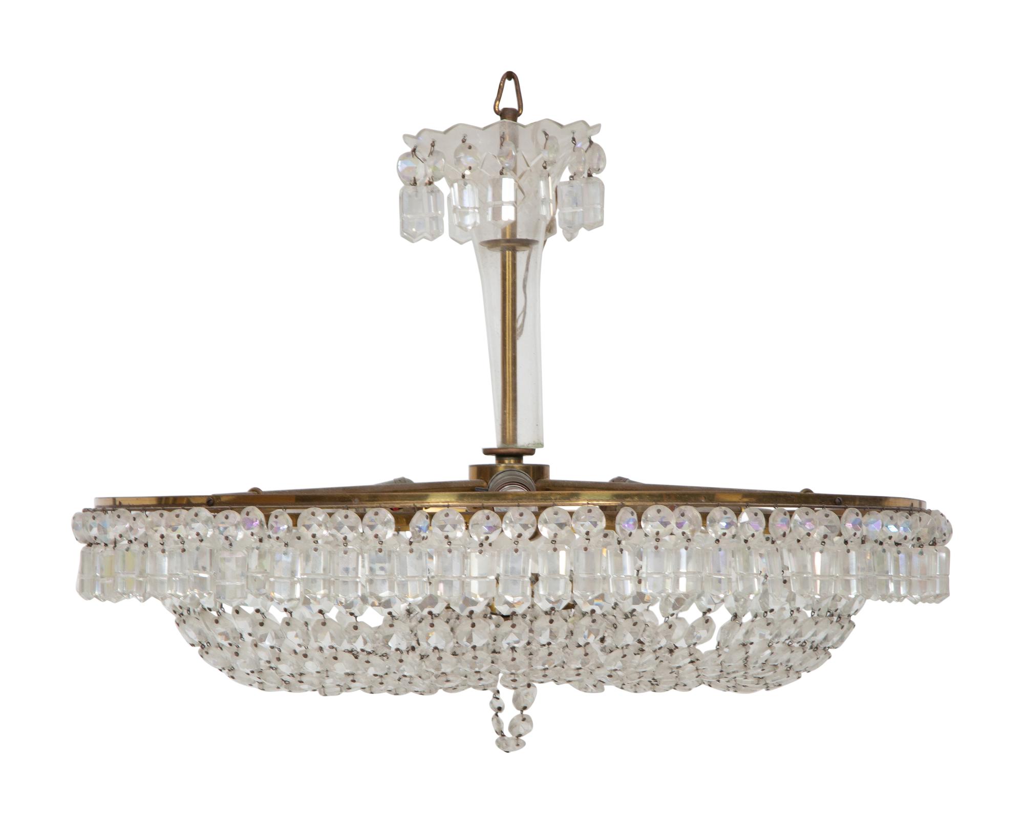 An Empire Style Brass and Glass-Beaded Pendant Chandelier