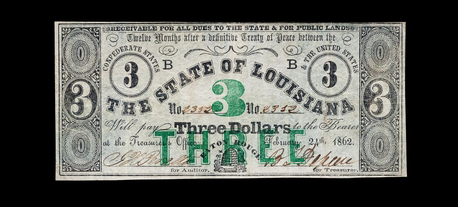 A State of Louisiana 1862 $3 Note